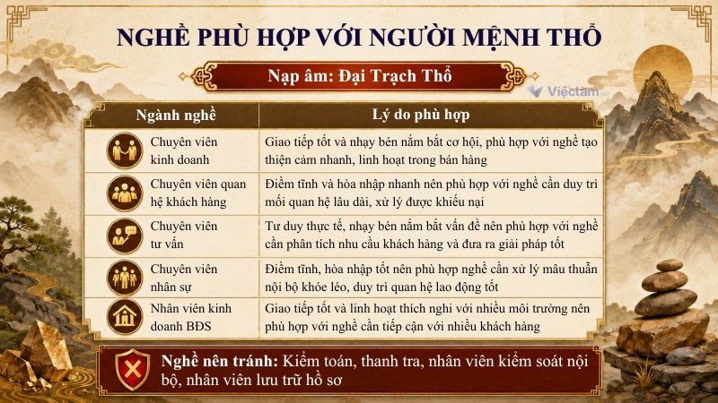 Những ngành nghề phù hợp với mệnh Thổ có nạp âm Đại Trạch Thổ