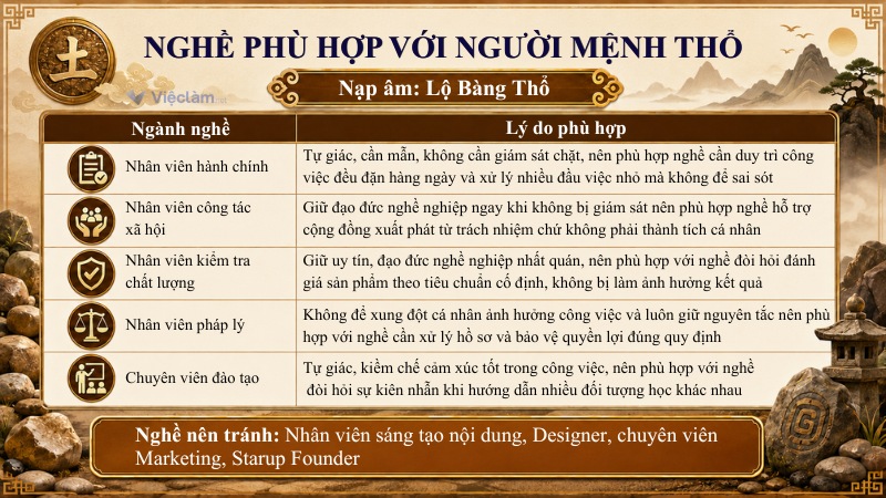 Những ngành nghề phù hợp với mệnh Thổ có nạp âm Lộ Bàng Thổ