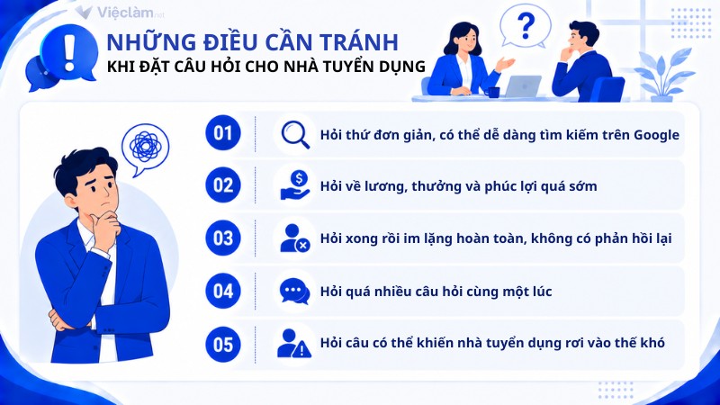 Những điều cần tránh khi đặt câu hỏi cho nhà tuyển dụng