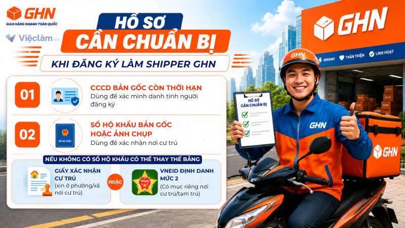 Các giấy tờ cẩn chuẩn bị và giấy tờ thay thế trong hồ sơ đăng ký làm shipper GHN