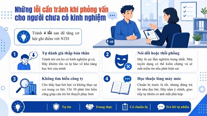 Những lỗi cần tránh khi phỏng vấn đối với người chưa có kinh nghiệm