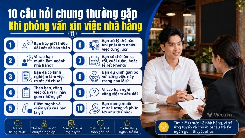 10 câu hỏi chung thường gặp khi phỏng vấn xin việc tại nhà hàng