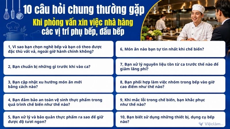 10 câu hỏi thường gặp khi phỏng vấn xin việc tại nhà hàng các vị trí phụ bếp và đầu bếp