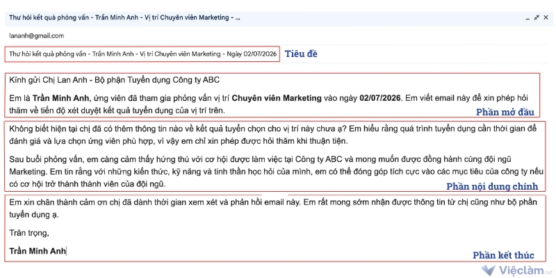 Hướng dẫn chi tiết cách viết mail hỏi kết quả phỏng vấn chuyên nghiệp