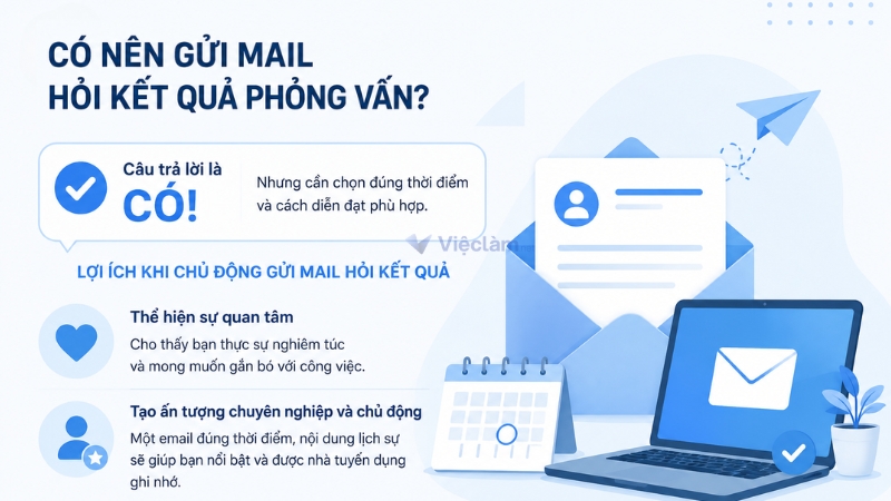 Nên gửi mail hỏi kết quả phỏng vấn sau buổi phỏng vấn