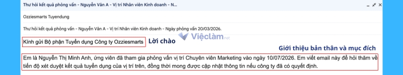 Cách viết phần mở đầu email hỏi kết quả phỏng vấn