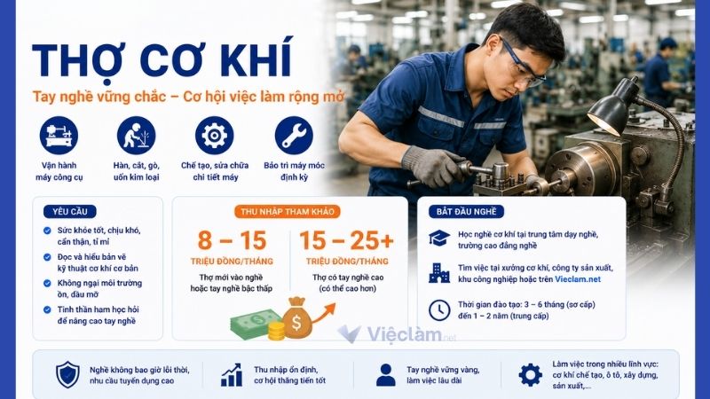 Công việc thợ cơ khí không cần bằng cấp