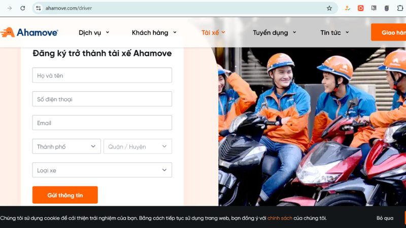 Biểu mẫu đăng ký tài xế Ahamove (Nguồn: Ahamove)