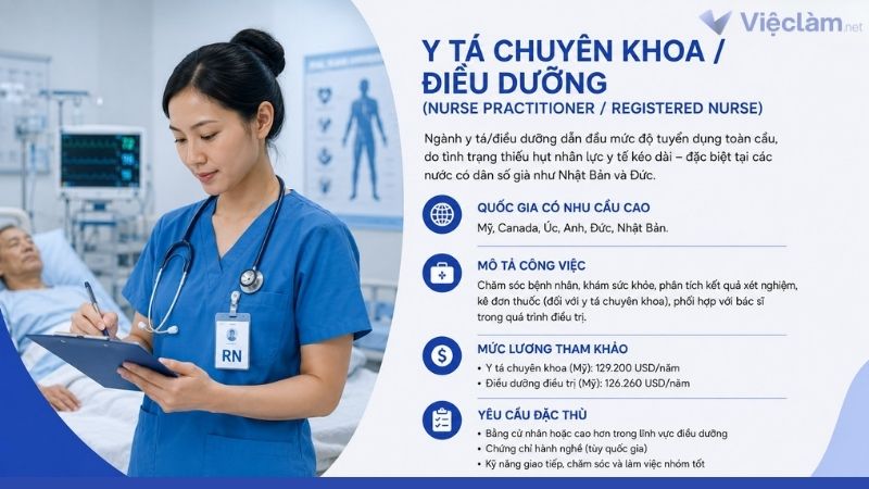 Công việc Y tá chuyên khoa/ điều dưỡng có cơ hội làm việc ở nước ngoài