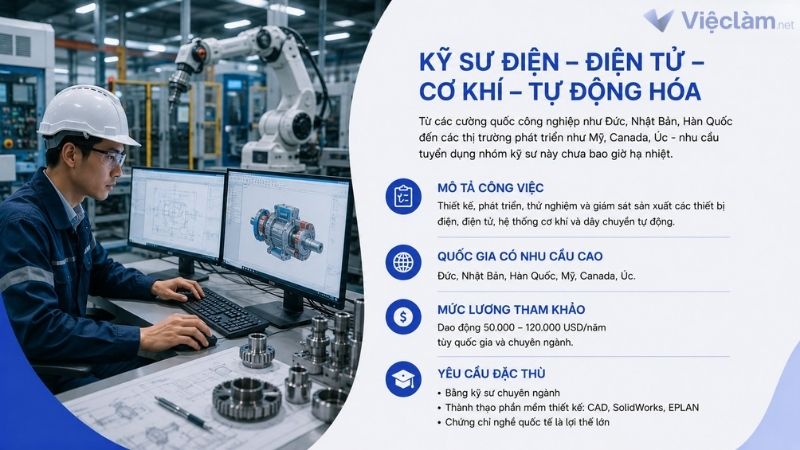Công việc Kỹ sư điện - điện tử - cơ khí có cơ hội làm việc ở nước ngoài