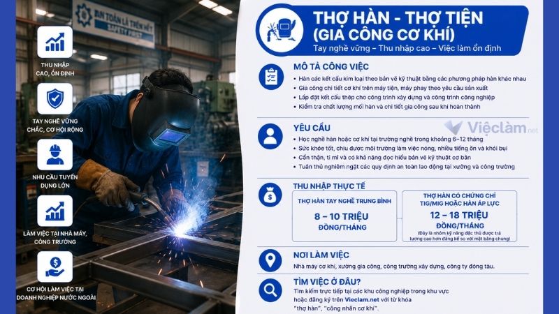 Công việc thợ hàn không cần bằng cấp có mức lương 10 triệu/ tháng