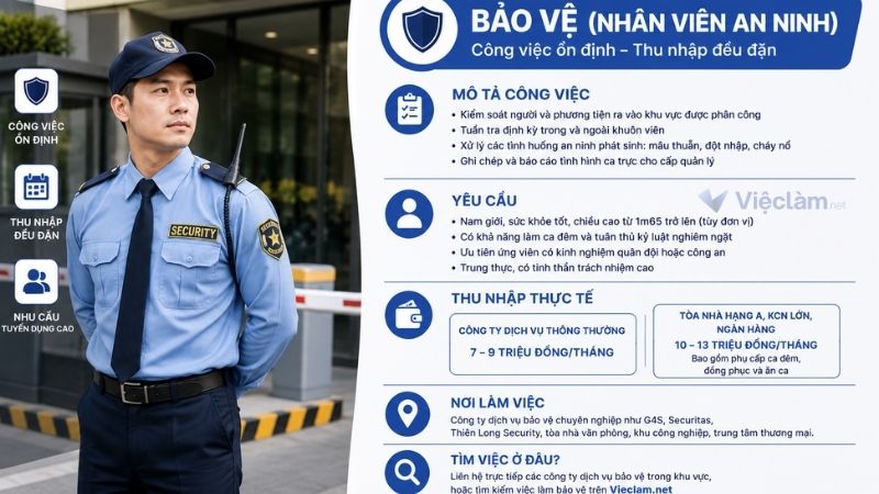 Công việc bảo vệ không cần bằng cấp có mức lương 10 triệu/ tháng