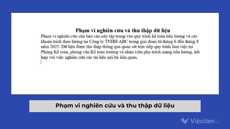 Phạm vi nghiên cứu và thu thập dữ liệu trong báo cáo thực tập