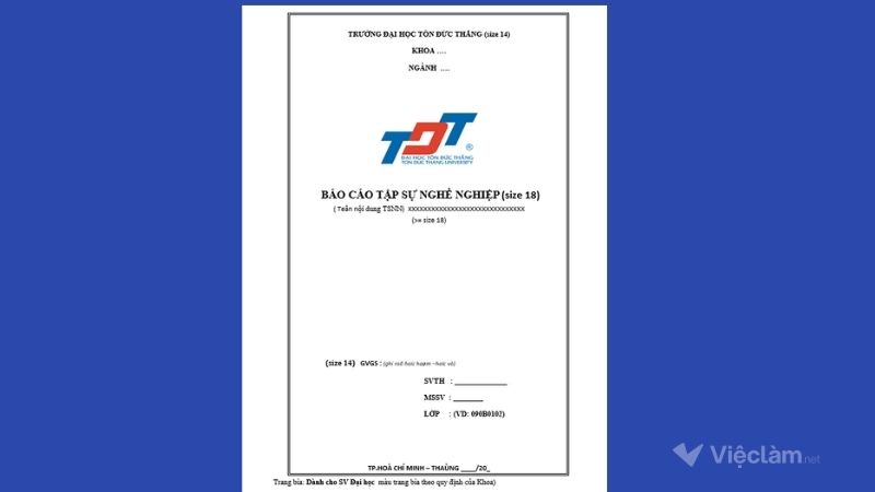 Bìa báo cáo thực tập Trường ĐH Tôn Đức Thắng