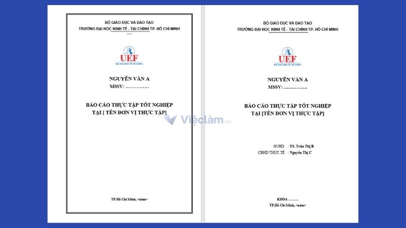 Bìa báo cáo thực tập Trường ĐH Kinh tế-Tài chính (UEF)