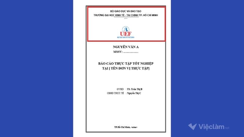 Thông tin đơn vị chủ quản trong bìa báo cáo thực tập