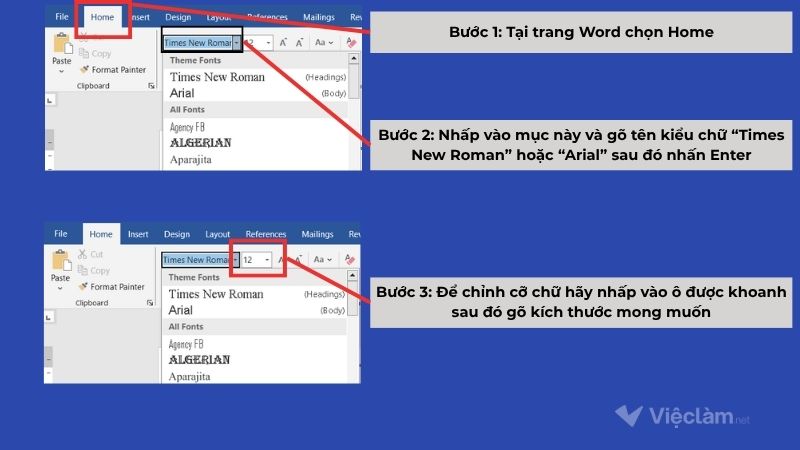 Cách chỉnh kiểu chữ và cỡ chữ trong Word 