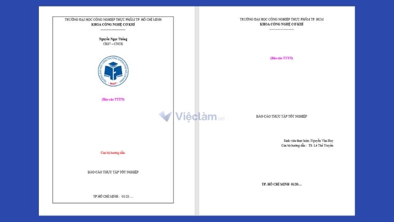 Bìa báo cáo thực tập Trường ĐH Công nghiệp thực phẩm TPHCM (HUIT)