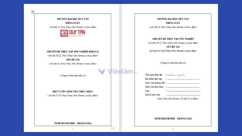 Bìa báo cáo thực tập Trường ĐH Duy Tân