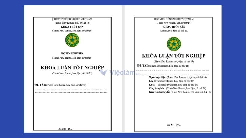 Bìa báo cáo thực tập Học viện Nông nghiệp Việt Nam