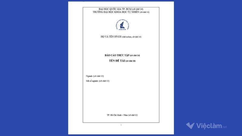 Bìa báo cáo thực tập Trường ĐH Khoa học tự nhiên
