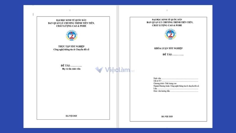 Bìa báo cáo thực tập Trường ĐH Kinh tế quốc dân