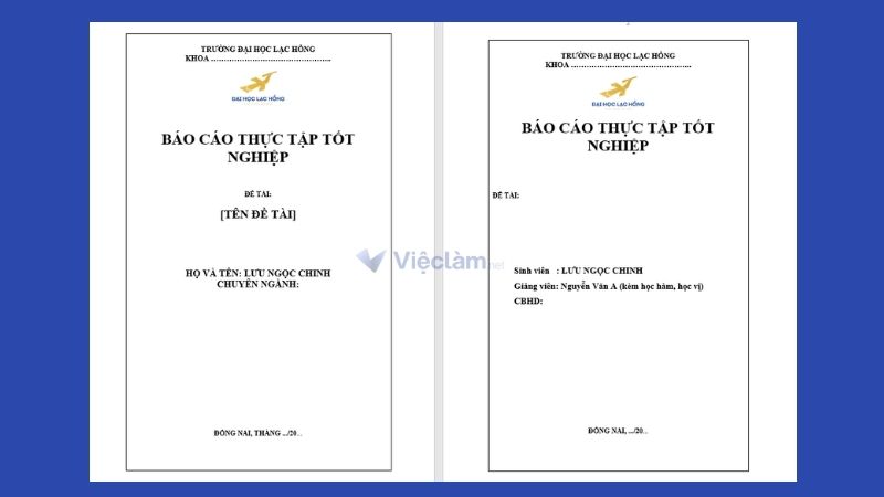 Bìa báo cáo thực tập Trường ĐH Lạc Hồng
