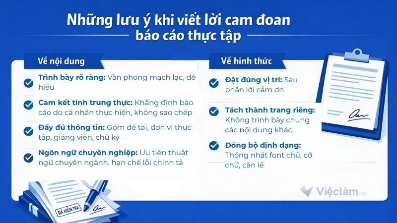 Những lưu ý khi viết lời cam đoan trong báo cáo thực tập