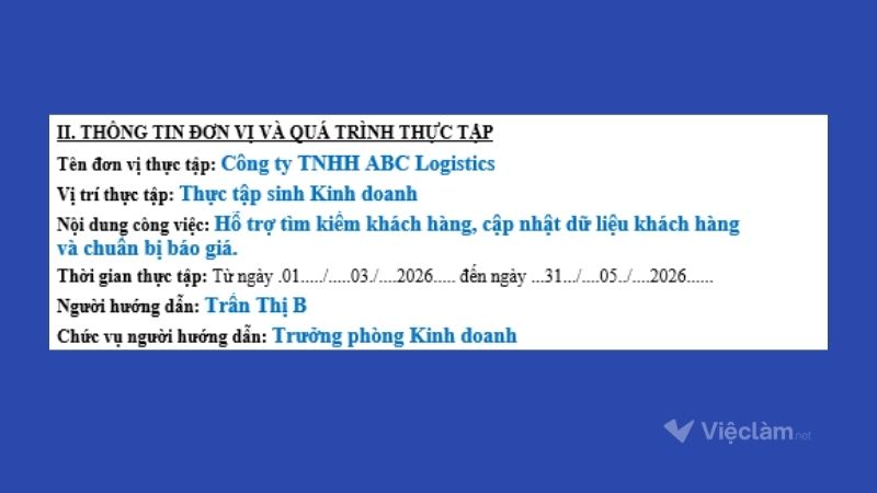 Thông tin đơn vị thực tập trong giấy xác nhận thực tập