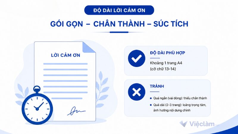 Yêu cầu về độ dài của lời cảm ơn trong báo cáo thực tập