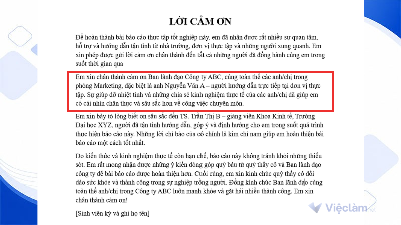 Mẫu đoạn cảm ơn cơ sở thực tập trong báo cáo thực tập
