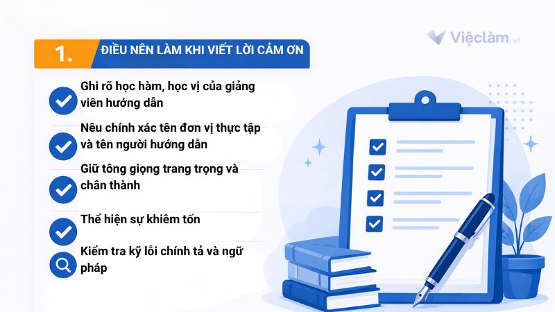 Điều nên làm khi viết Lời cảm ơn trong báo cáo thực tập