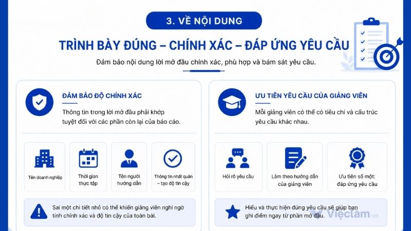 Quy định về nội dung trong lời mở đầu của báo cáo thực tập