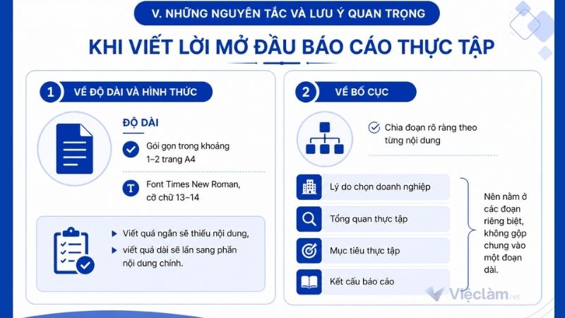 Quy định về độ dài và hình thức trong lời mở đầu của báo cáo thực tập