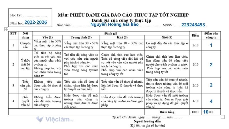Mẫu nhận xét thực tập trường Đại học Sư phạm kỹ thuật