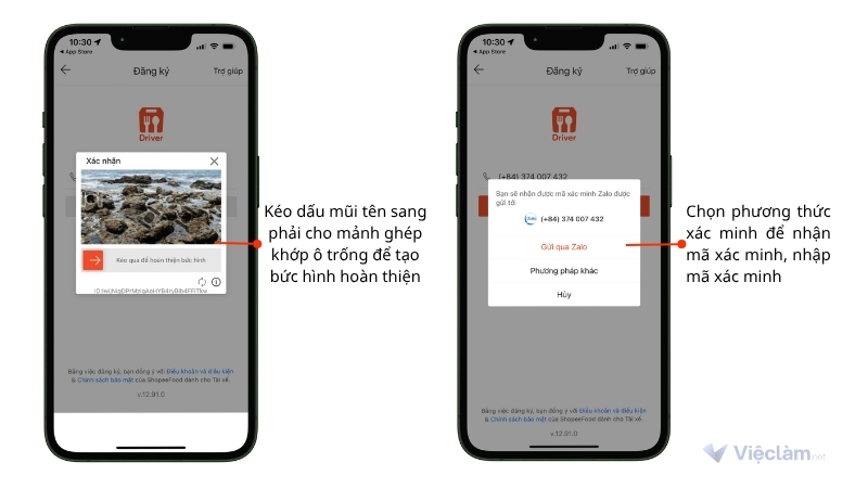 Tiến hành xác thực và chọn phương thức nhận mã xác minh để tạo tài khoản