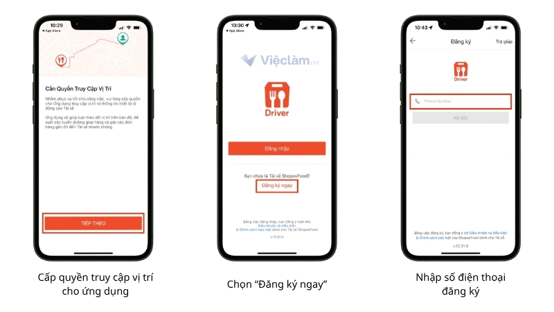 Mở ứng dụng ShopeeFood Đối tác tài xế và đăng ký tài khoản