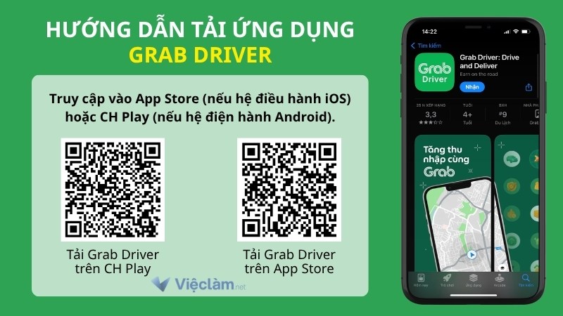 Tải ứng dụng Grab Driver trên CH Play hoặc App Store