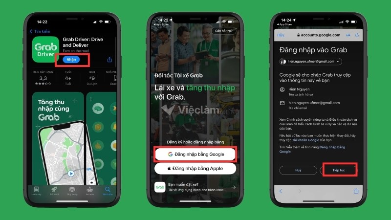 Đăng nhập vào ứng dụng Grab Driver bằng tài khoản Google (Gmail)
