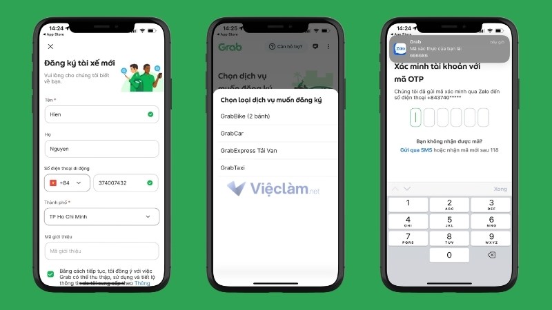 Điền biểu mẫu, chọn dịch vụ và nhập mã OPT