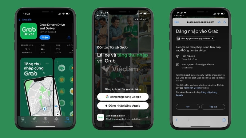 Mở ứng dụng Grab Driver, đăng nhập vào bằng tài khoản Google