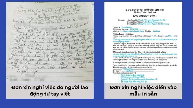 Hình ảnh minh họa 2 dạng đơn xin nghỉ việc viết tay